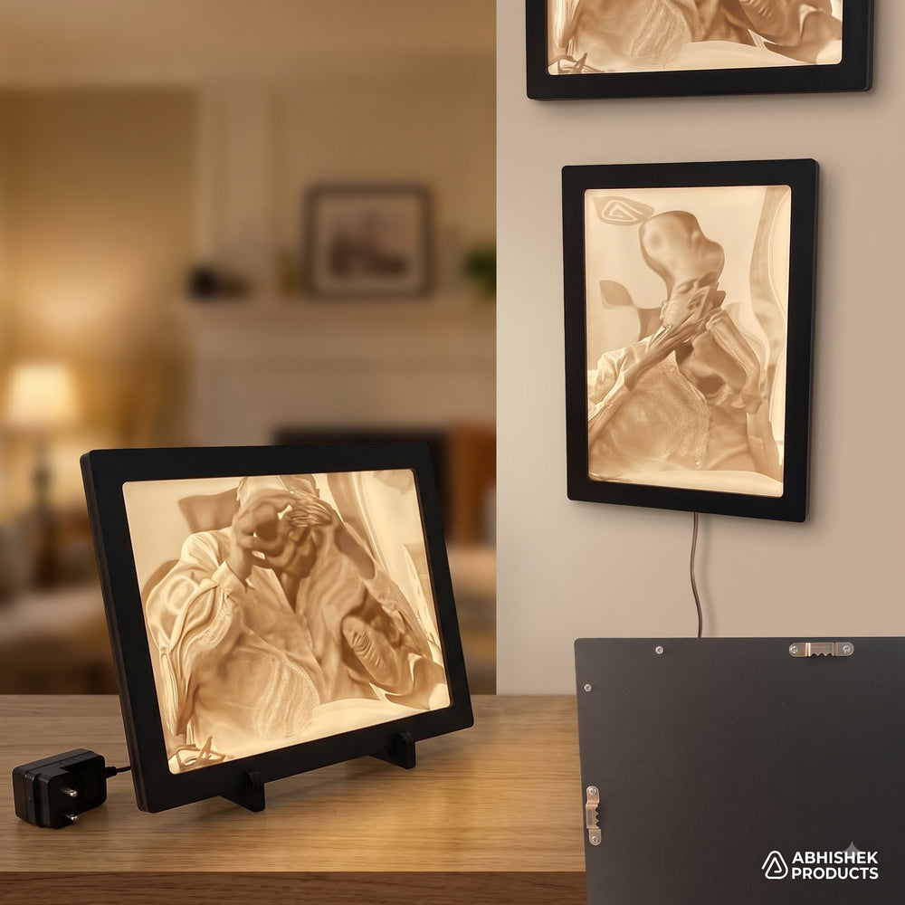 A4 LED Light Frame – Premium MDF, black, tabletop and wall hanging display with sand art.