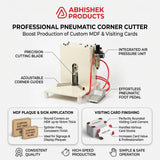 Cream metal Heavy Duty Pneumatic MDF & Visiting Card Corner Cutter Machine with red tubes to round business card corners.