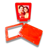 Red magnetic tabletop frame, 3x4 inch. Picture display for desk, shelf, or table. Home decor.