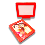 Red magnetic tabletop frame, 3x4 inch. Picture display for desk, shelf, or table. Home decor.