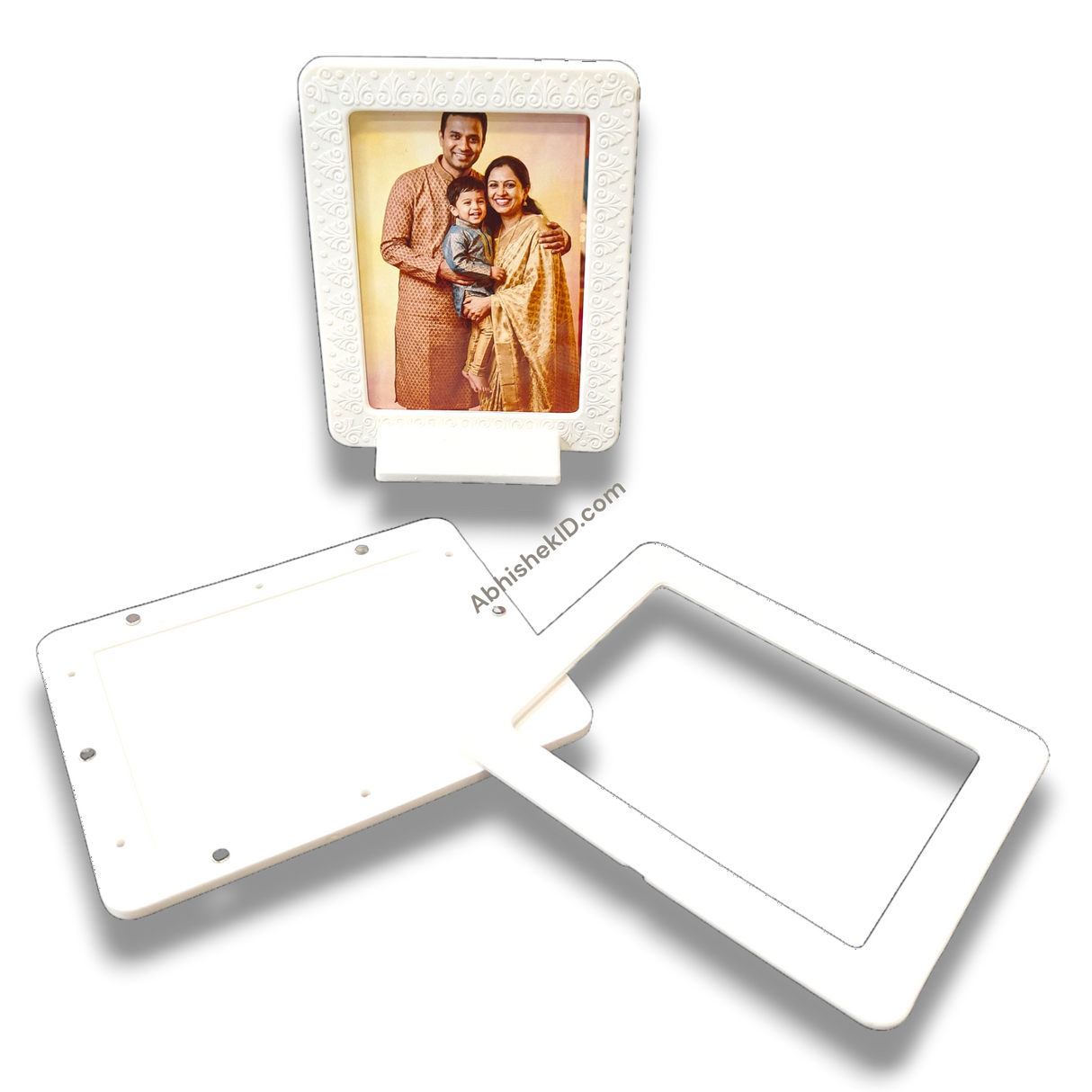 White magnetic tabletop frame, 3x4 inch. Perfect for displaying family memories. Home decor.