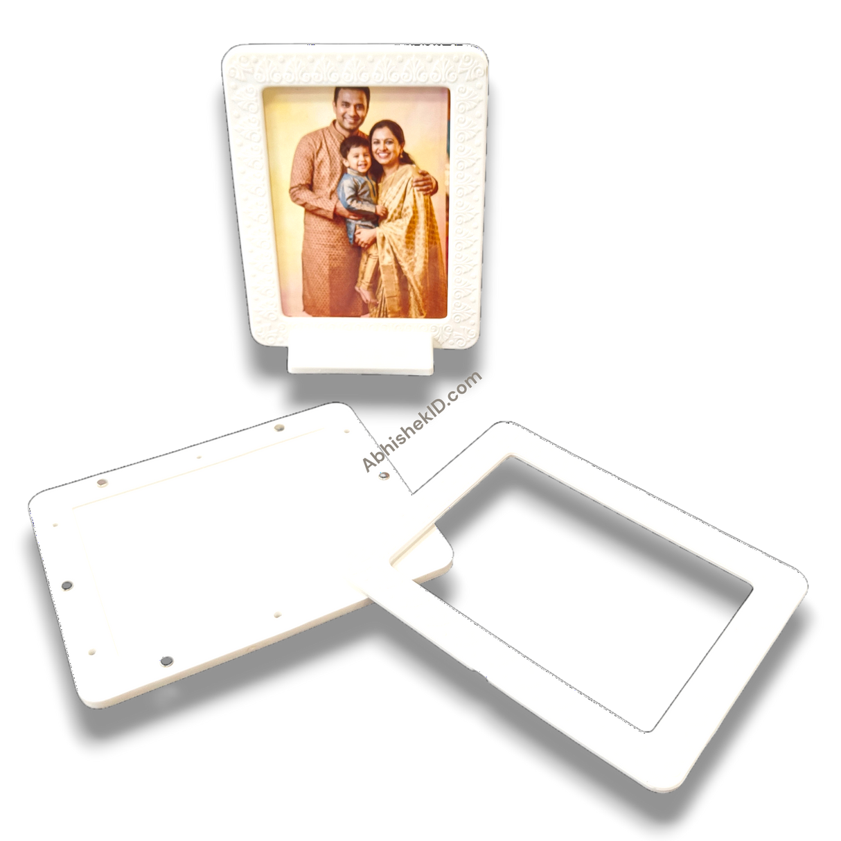 White magnetic tabletop frame, 3x4 inch. Perfect for displaying family memories. Home decor.
