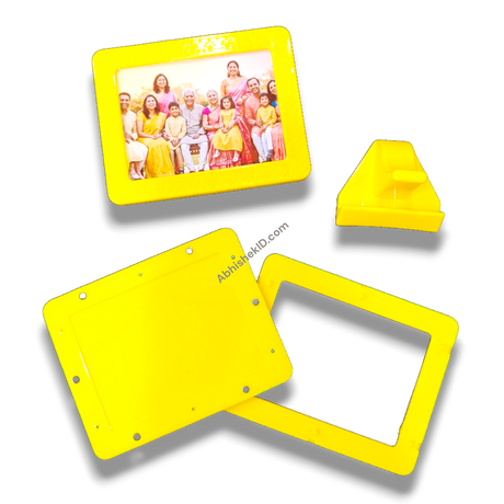 Yellow magnetic tabletop frame, 3x4 inch. Ideal for displaying memories on desks, shelves, or tables.