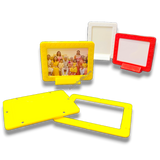 Yellow magnetic tabletop frame, 3x4 inch. Ideal for displaying memories on desks, shelves, or tables.
