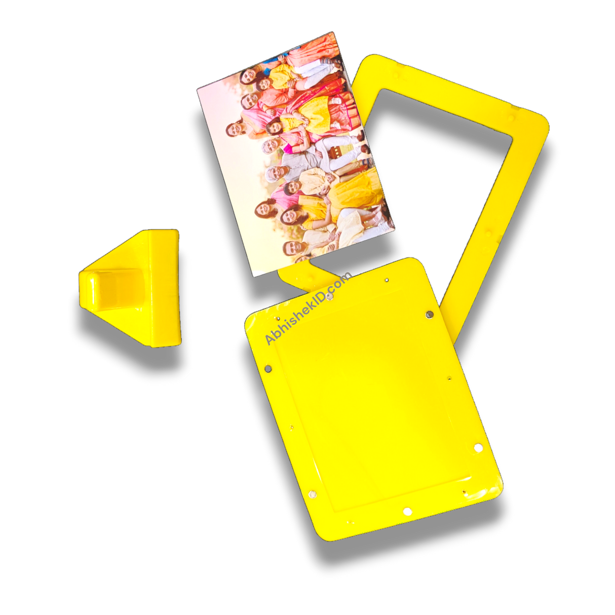 Yellow magnetic tabletop frame, 3x4 inch. Ideal for displaying memories on desks, shelves, or tables.