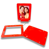 Red magnetic tabletop frame, 3x4 inch. Picture display for desk, shelf, or table. Home decor.