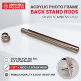 Acrylic frame back stand rod hardware, silver stainless steel screw set for 4x6, 5x7, 6x8 tabletop stands