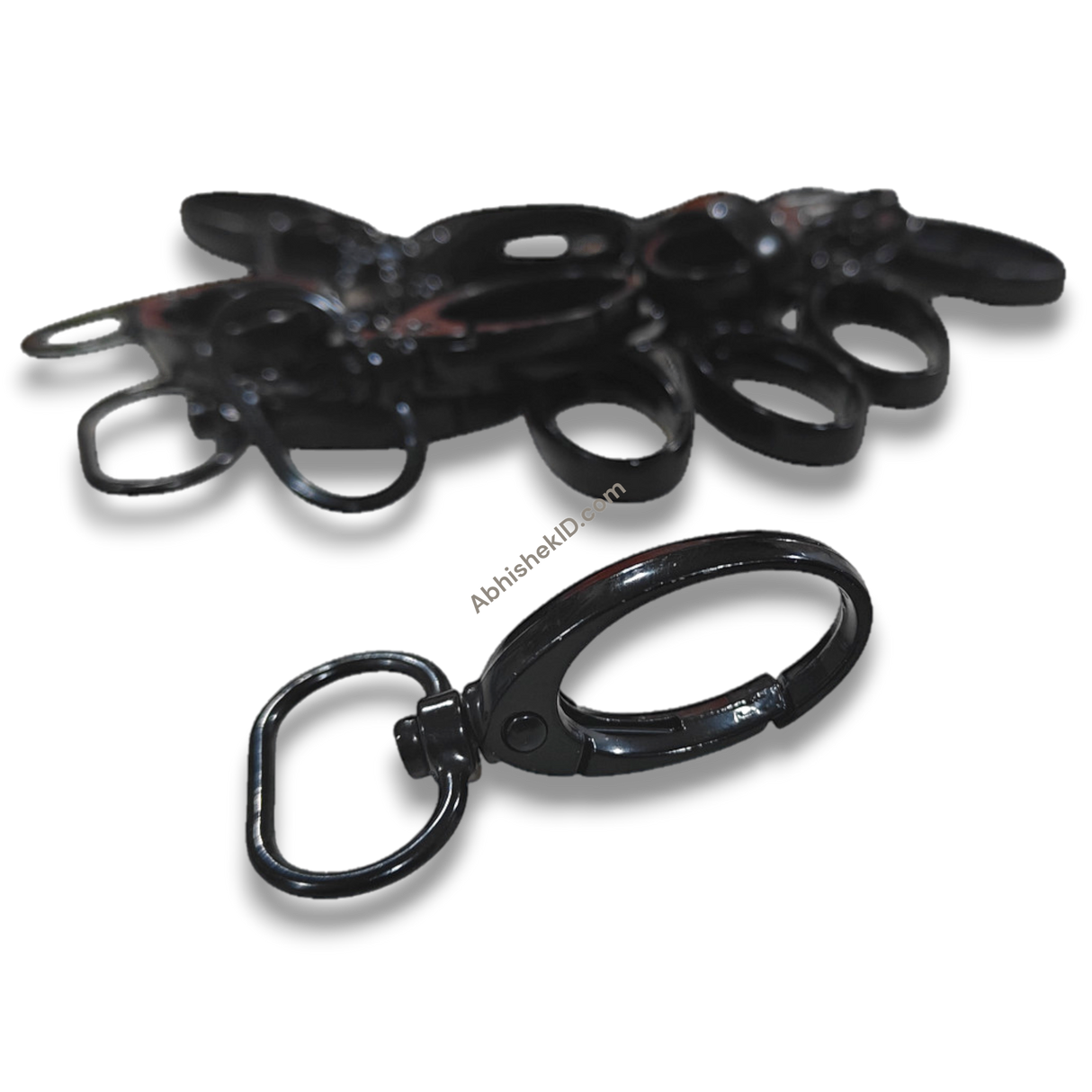 Premium black 20mm metal fish hook for ID card lanyards, durable black swivel clasp for secure badge attachment.