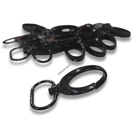 Premium black 20mm metal fish hook for ID card lanyards, durable black swivel clasp for secure badge attachment.