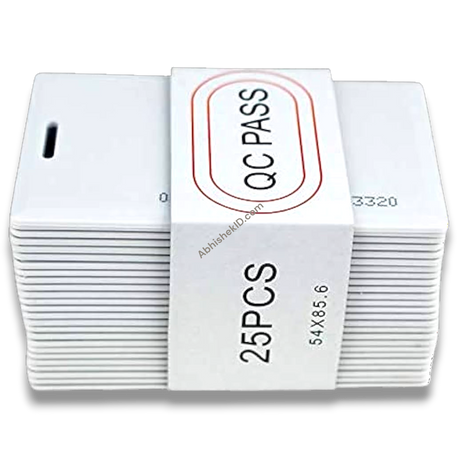 White plastic RFID Thick Cards 125kHz for Attendance and Access Control, stack of 25 cards with slot punch.
