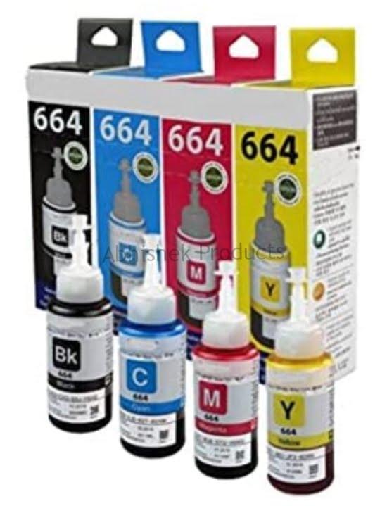 Epson 664 Ink Cartridge Pack of 4 for Use L110, L200, L210, L300, L350, L355, L550, T7741 Ink Bottle for Epson M100 M199