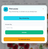 DTF Gang Sheet Software - Unlimited Nest for Print Shops, white and blue UI, license key activation screen for print shops