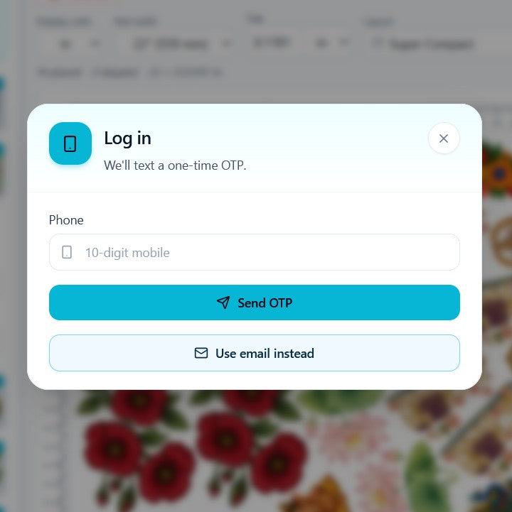 DTF Gang Sheet Software - Unlimited Nest for Print Shops, white and blue login screen for print shop software