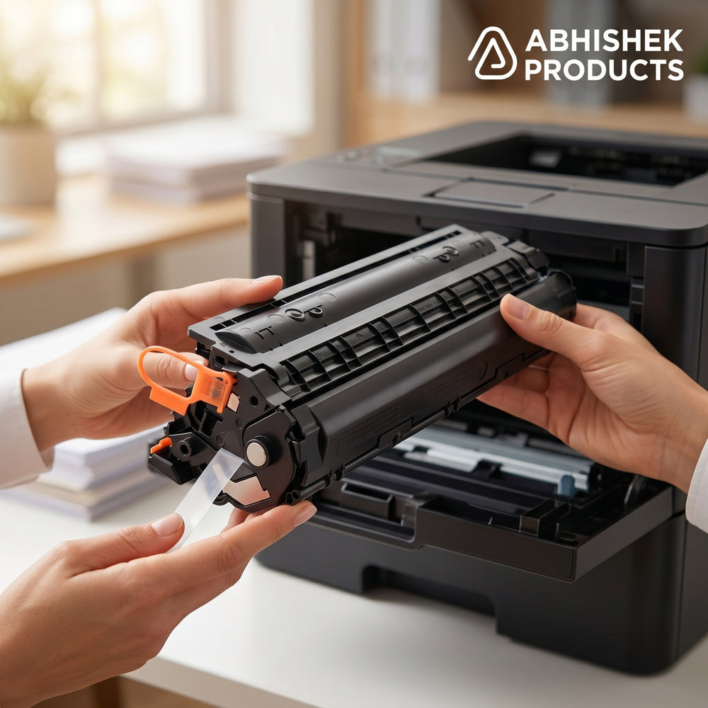 88A Toner Cartridge (CC388A) black plastic, being installed into a printer for P1108, P1007, M1136 & Pro Series