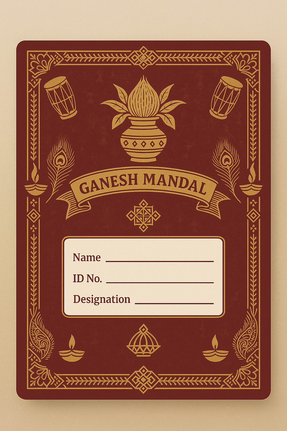 Ganesh Mandal ID Card Design Templates SVG (85x130mm) – Editable for CorelDRAW, Photoshop, Illustrator