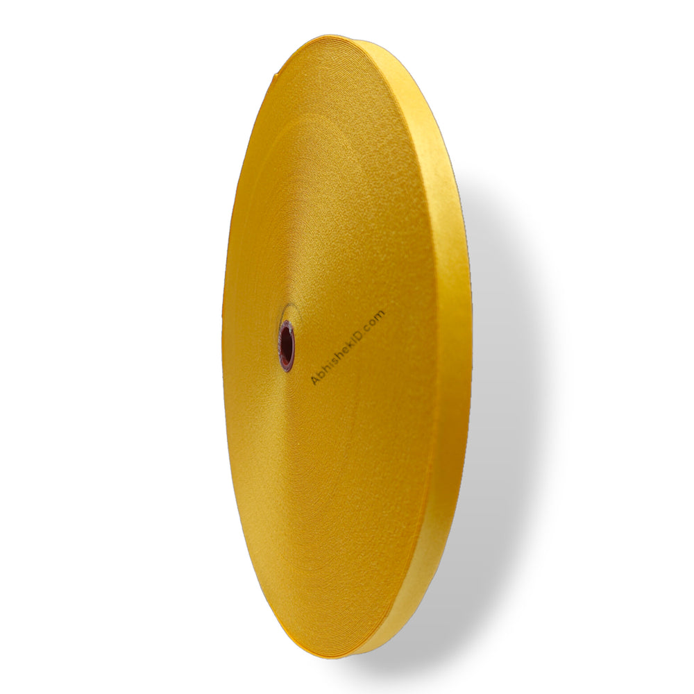 Yellow 16mm colour satin roll for custom employee lanyard tags and bulk commercial screen printing.