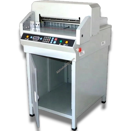 Abhishek Products 450VS automatic electric guillotine paper cutter with digital display and control panel.