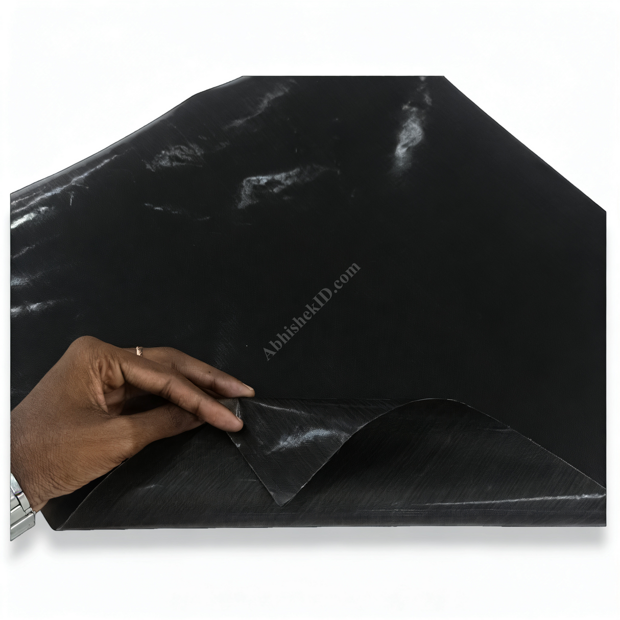 Hand lifting Premium Black Teflon Sheet for heat press and sublimation. Flexible non-stick PTFE for heat transfer protection.
