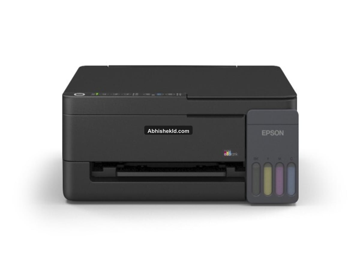 Epson EcoTank L3350 A4 Wi-Fi all-in-one ink tank printer front view with integrated grey ink tanks