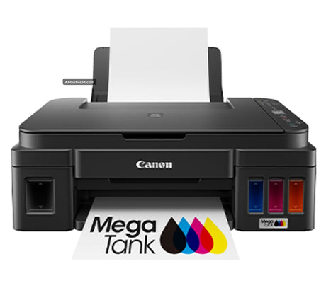 Canon G3020 control panel and ink level indicators on front MegaTank reservoirs