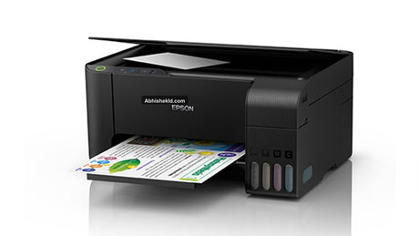 Epson L3110 flatbed scanner lid open showing copy and scan functions
