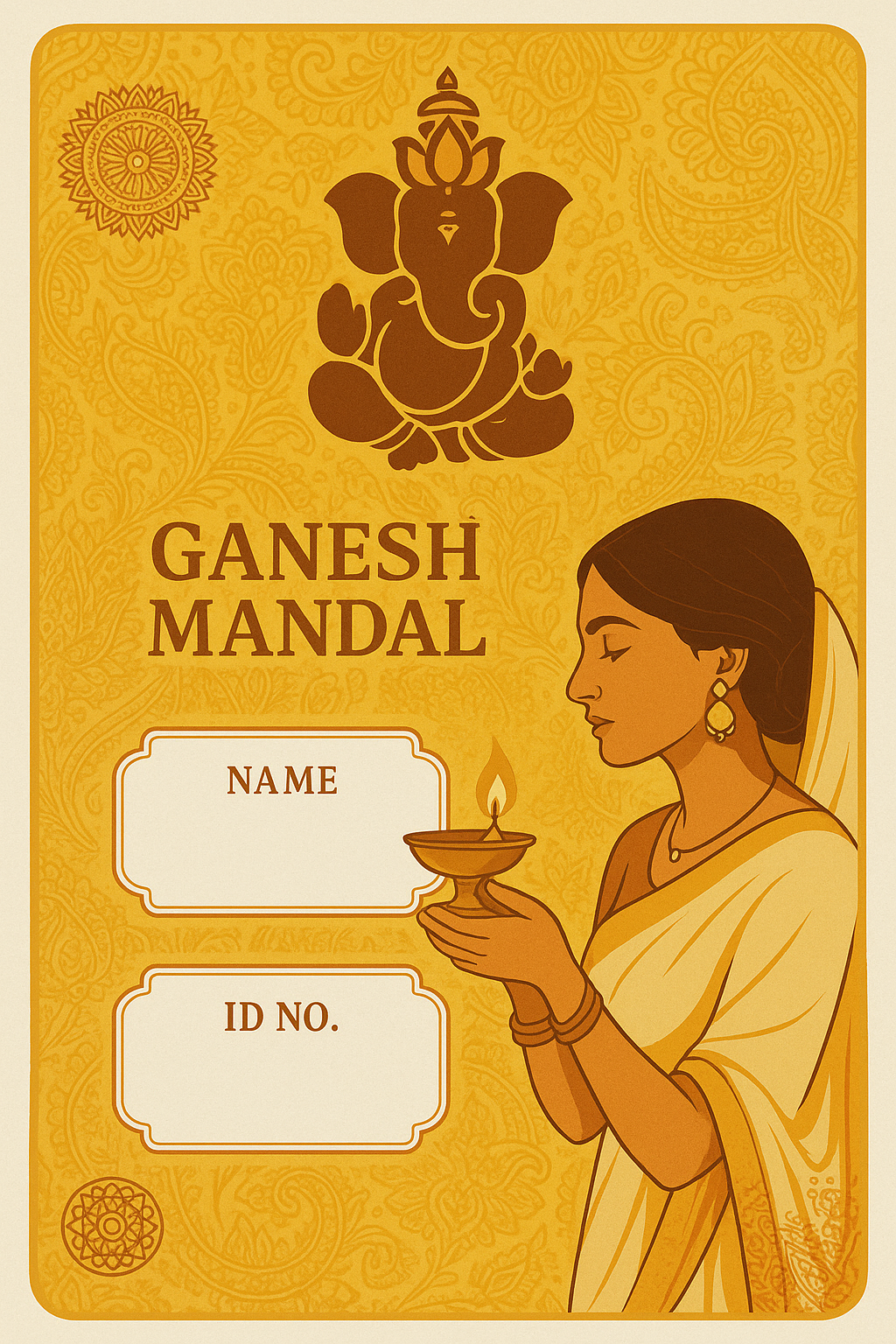 Ganesh Mandal ID Card Design Templates SVG (85x130mm) – Editable for CorelDRAW, Photoshop, Illustrator