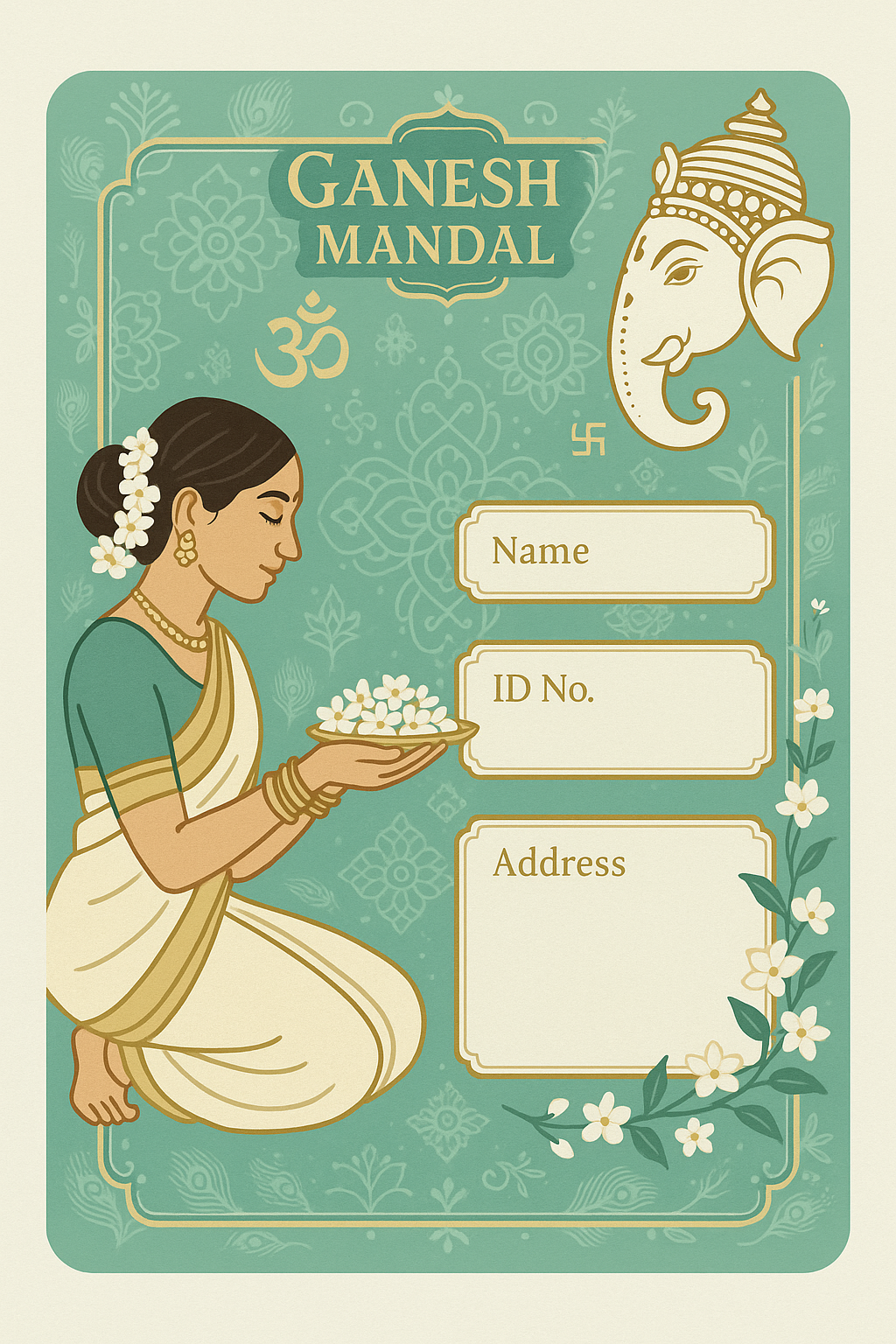 Ganesh Mandal ID Card Design Templates SVG (85x130mm) – Editable for CorelDRAW, Photoshop, Illustrator