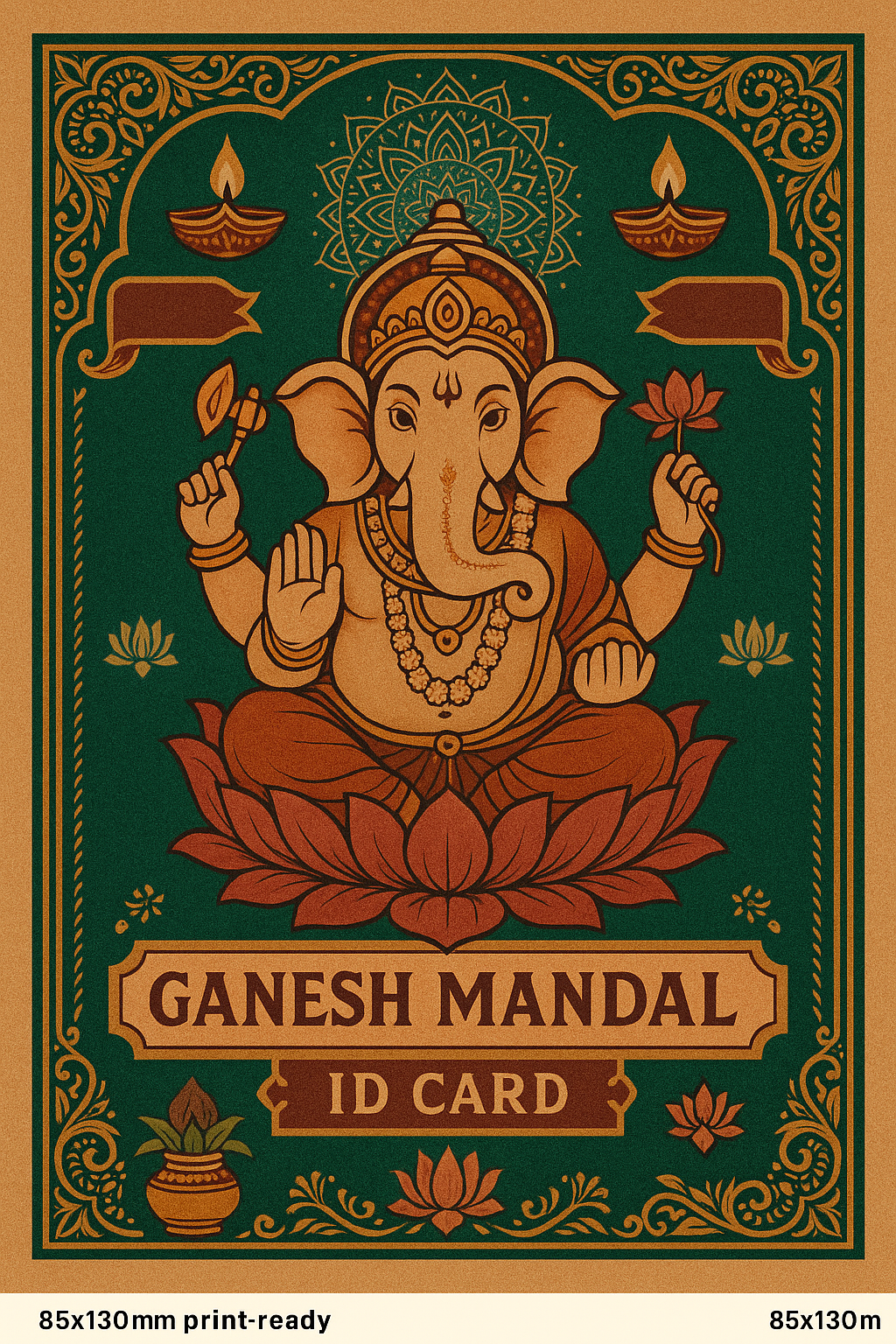 Ganesh Mandal ID Card Design Templates SVG (85x130mm) – Editable for CorelDRAW, Photoshop, Illustrator