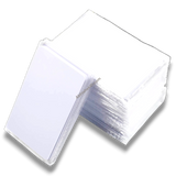 Stack of white MIFARE Classic 1K PVC Thermal 13.56 MHz contactless RFID smart cards for printable access ID badges.