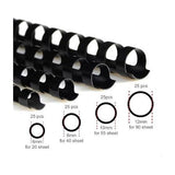 Plastic Comb Binding Rings (Spico) A4, black, various sizes for different sheet capacities, pack of 100.