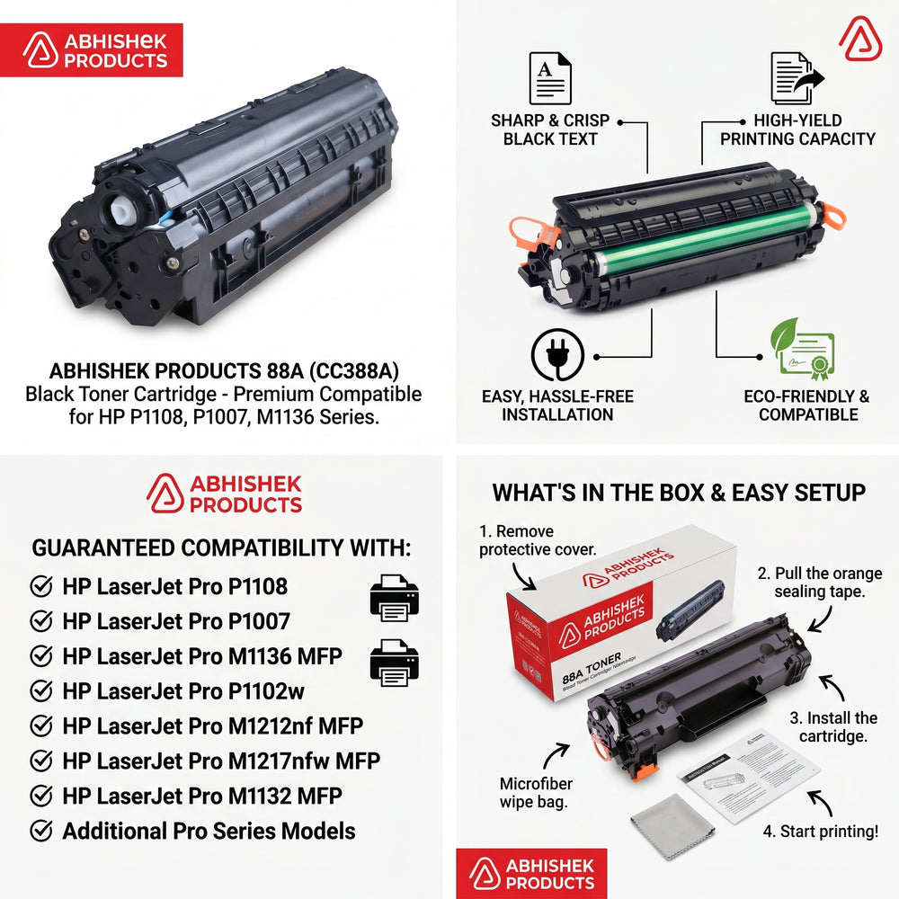 88A Toner Cartridge (CC388A) black plastic for HP P1108, P1007, M1136 & Pro Series, for sharp text printing