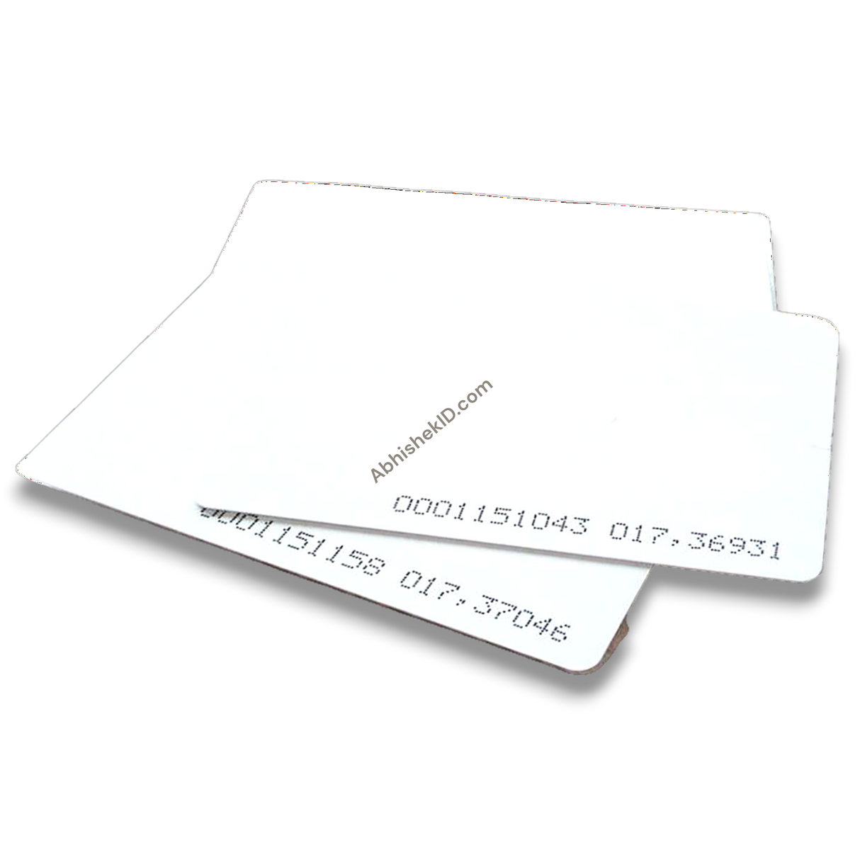 White MIFARE Classic 1K PVC Thermal Card 13.56 MHz Contactless RFID Smart Card with printed access control serial numbers.
