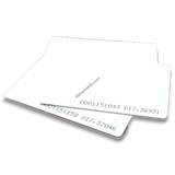 White MIFARE Classic 1K PVC Thermal Card 13.56 MHz Contactless RFID Smart Card with printed access control serial numbers.
