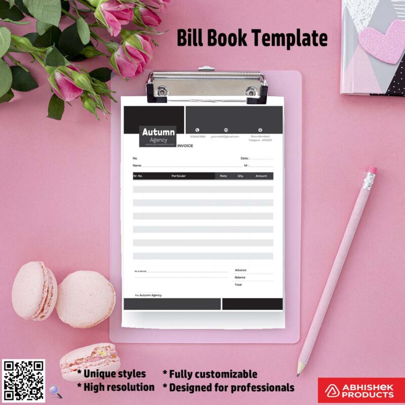 Editable bill book template for fast customization For Agency