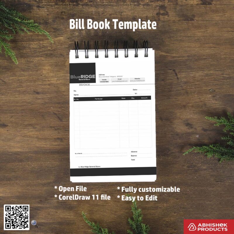 Simple editable bill book design for digital printers For General Store