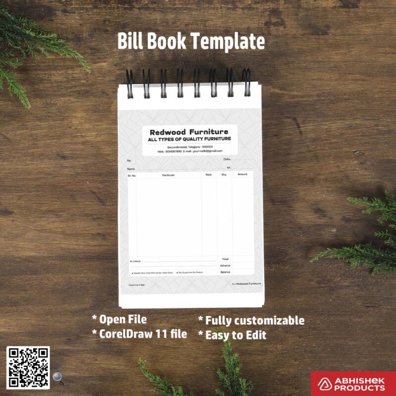 Clean bill book template with editable sections For Furniture