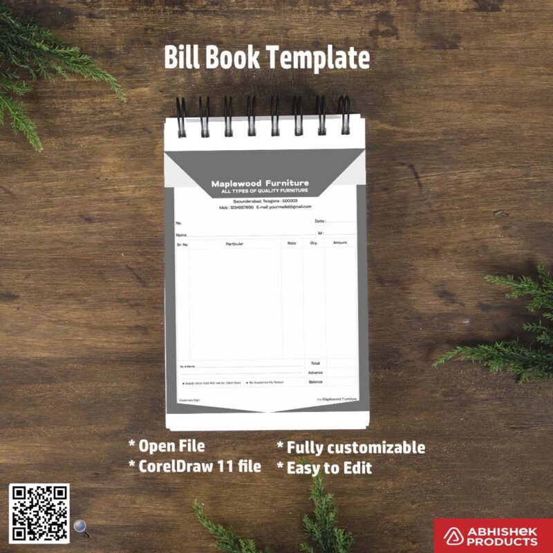 Structured layout for bill book design For Furniture