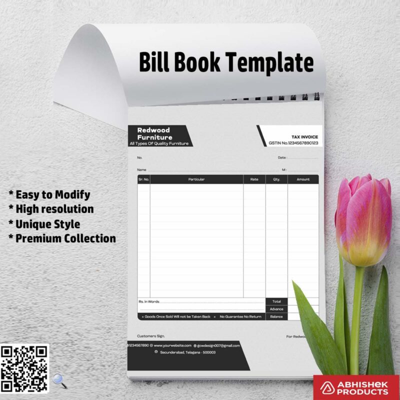 Professional customizable bill book template for fast edits For Furniture