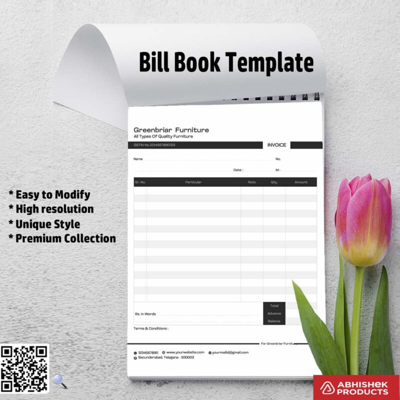 Minimal structured bill book design for freelancers For Furniture