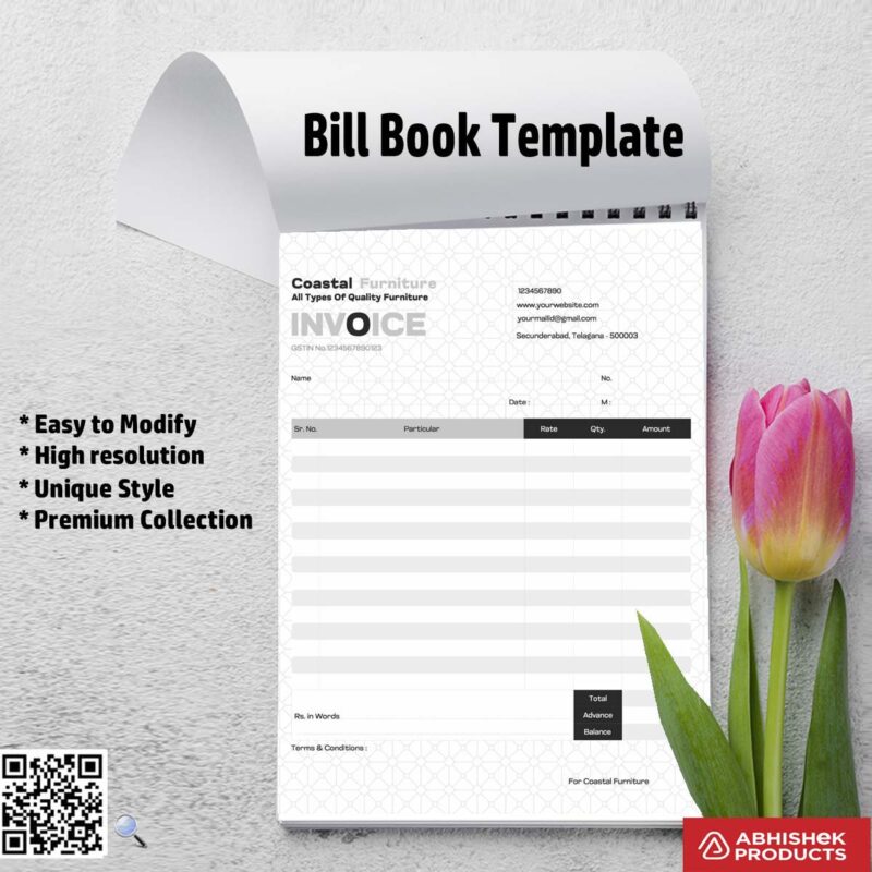 Editable single-colour bill book template for fast printing For Furniture