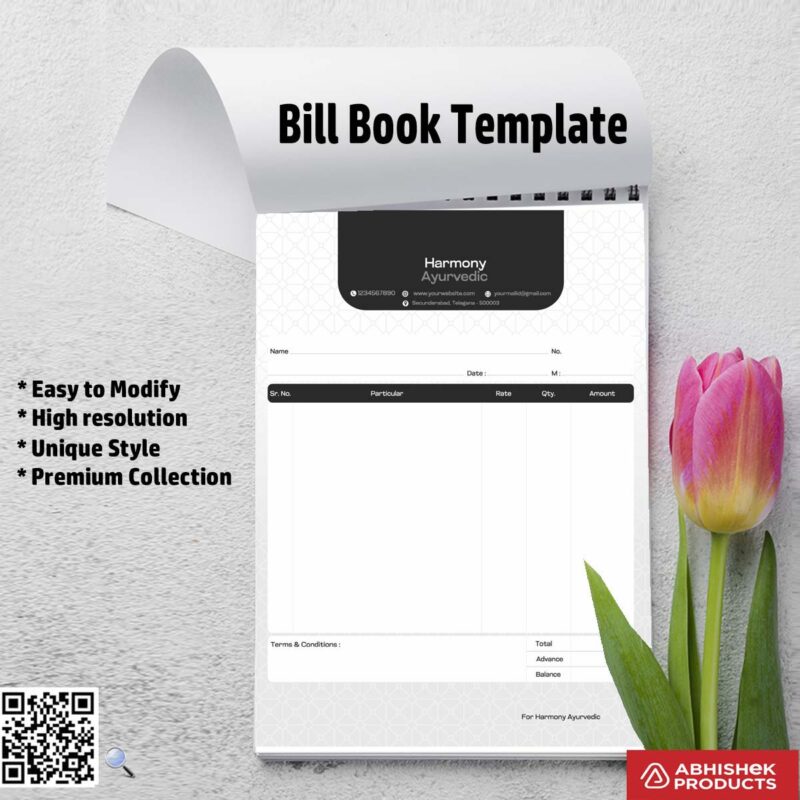 Structured professional bill book layout For Ayurvedic