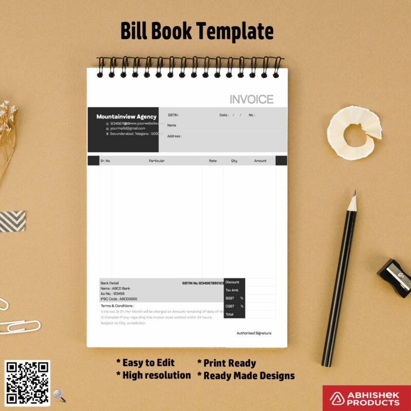 Professional single-colour bill book design template For Agency