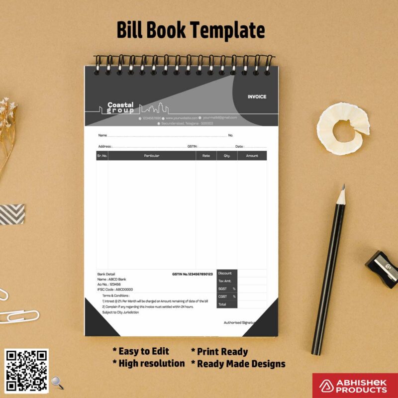 Minimal bill book design template for freelancers For Company