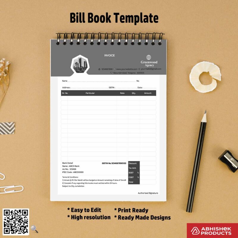 Minimal customizable bill book design For Agency