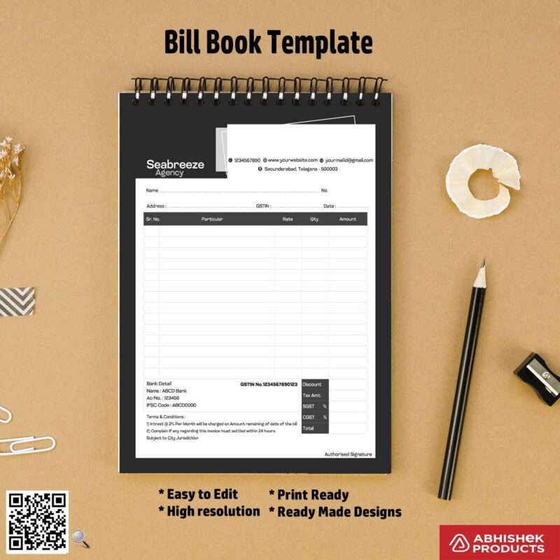 Editable single-colour bill book template for fast printing For Agency