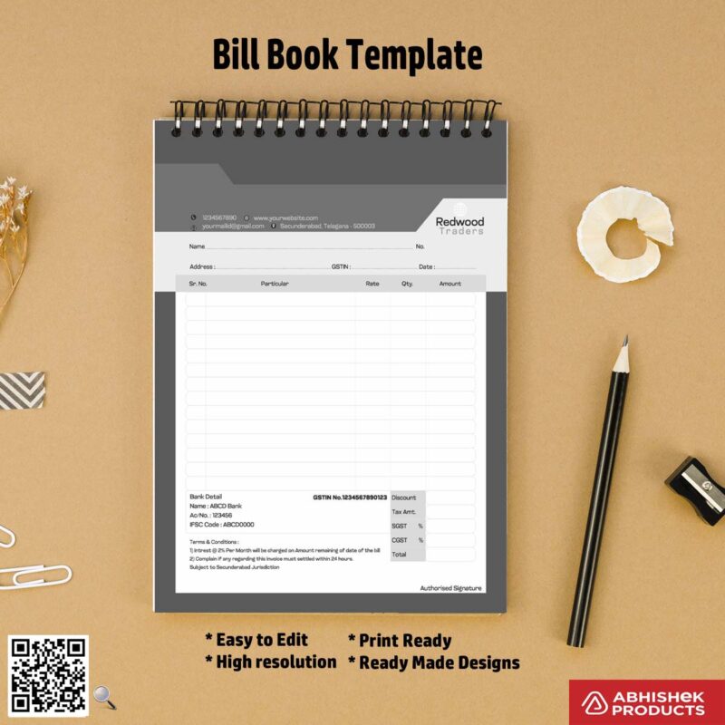 Professional bill book design template for graphic designers For Traders