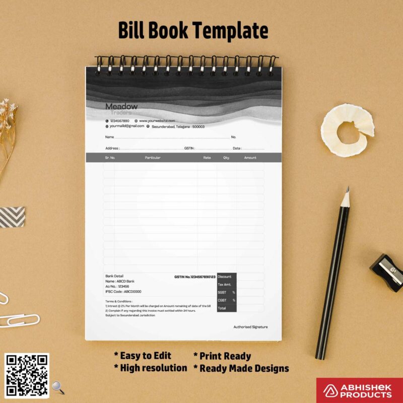 Clean and simple bill book design template For Traders