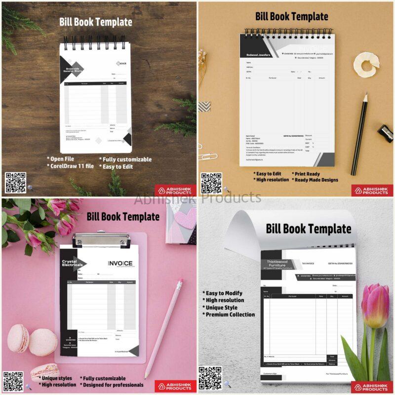 All in Pack Single Colour Bill Book Designs 100 CorelDRAW Templates Design Files – CDR v11 Templates Files