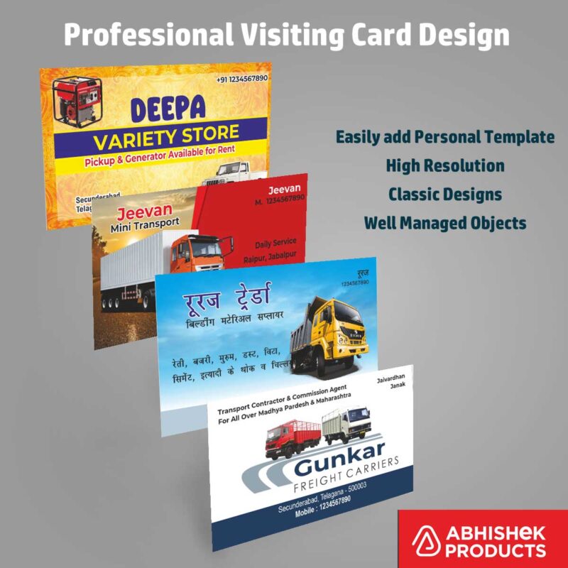 Visiting Card Design Files For Varitery Store, Transport, Building Materials, Traders, bag, bar, borewell, Drilling contract, Tensil Structure, (1)